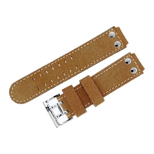 Aviator leather strap / 18 mm / brown / white / polished buckle