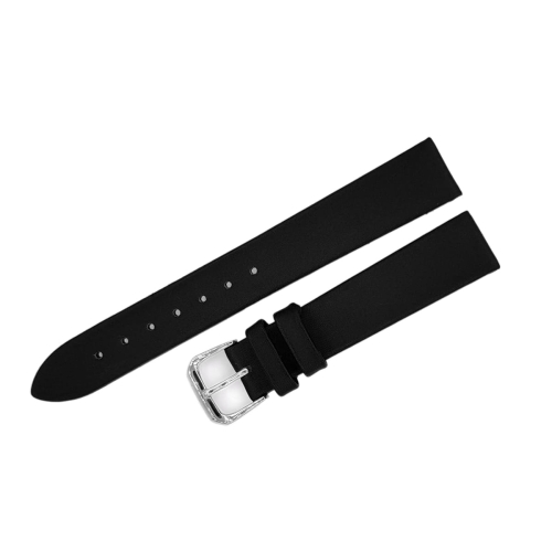 Buran satin leather strap / 16 mm / black / polished buckle