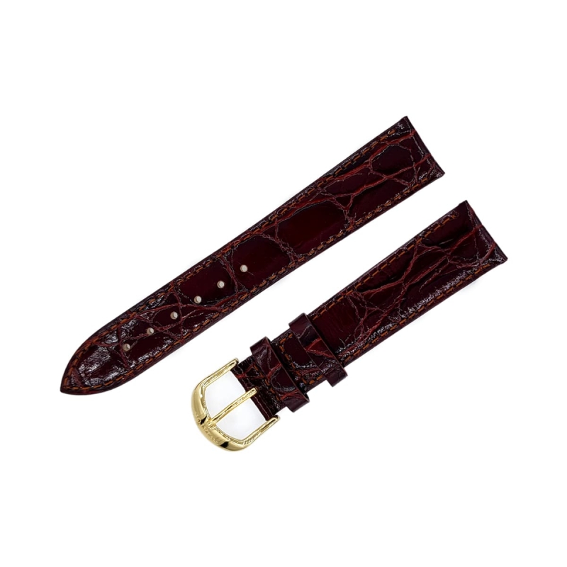 Aviator leather strap / 18 mm / red / brown / golden buckle