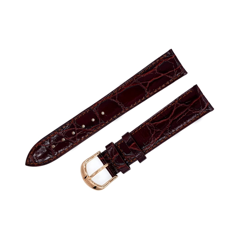 Aviator leather strap / 18 mm / red / brown / rose buckle