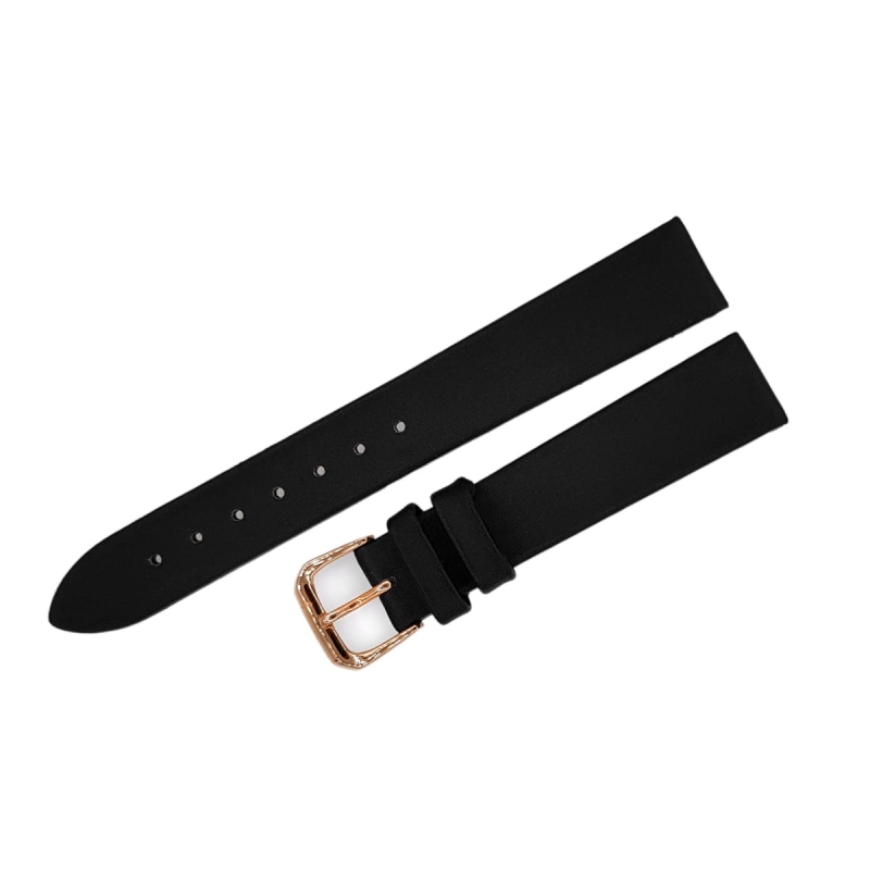 Buran satin leather strap / 16 mm / black / rose buckle