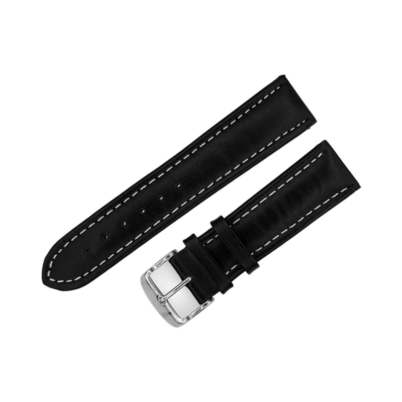 Denissov Barracuda leather strap / 22 mm / black / white / polished buckle