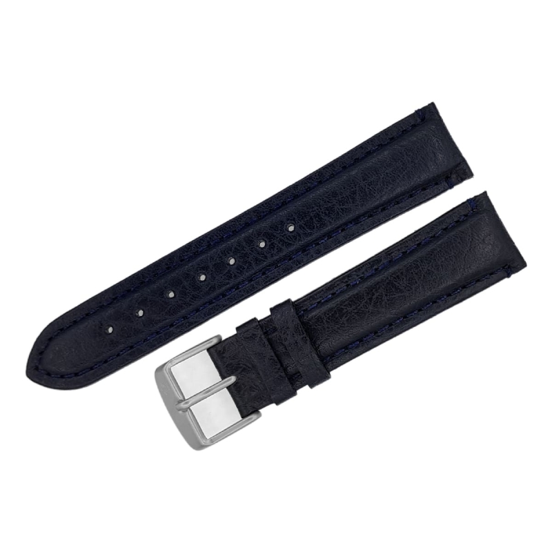 Poljot leather strap / 20 mm / black / blue / mat buckle