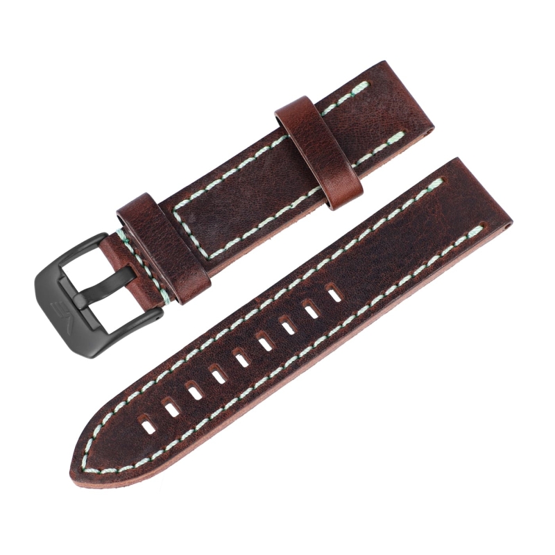 Vostok Europe Almaz leather strap / 22 mm / brown / mint / black buckle