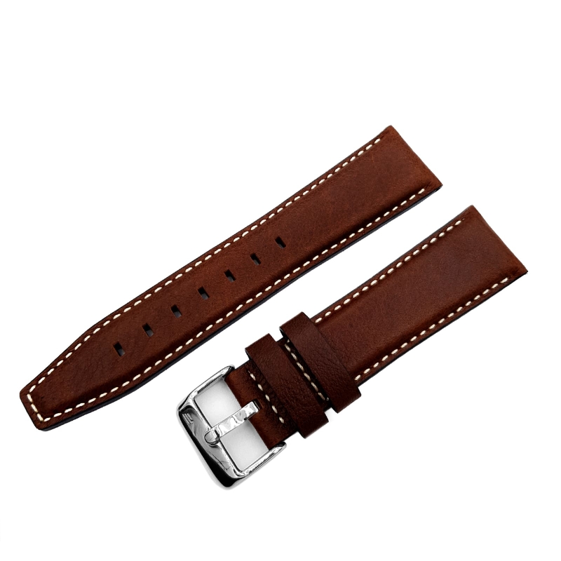 Vostok Europe Limousine leather strap / 23 mm / brown / white / polished buckle
