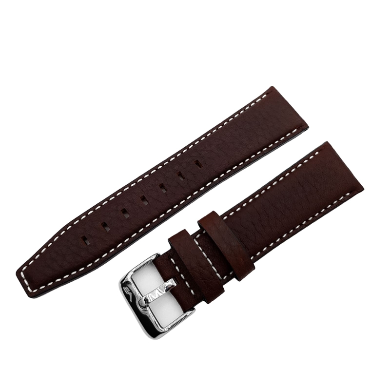 Vostok Europe Limousine leather strap / 23 mm / dark brown / white / polished buckle