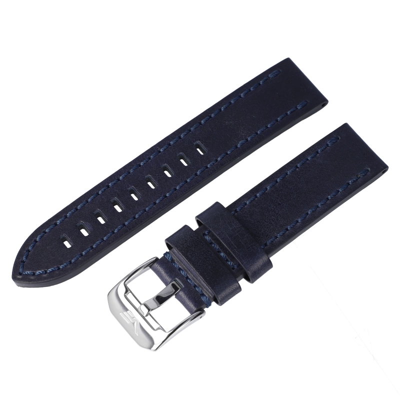 Vostok Europe Space Race leather strap / 22 mm / blue / polished buckle